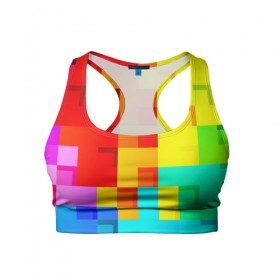 Женский спортивный топ 3D с принтом Pixel-Fon в Кировске, 82% полиэстер, 18% спандекс Ткань безопасна для здоровья, позволяет коже дышать, не мнется и не растягивается |  | кубики | пиксель | разноцветный | текстура | яркий