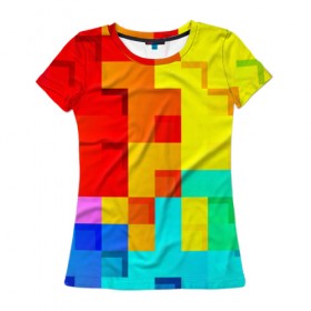 Женская футболка 3D с принтом Pixel-Fon в Кировске, 100% полиэфир ( синтетическое хлопкоподобное полотно) | прямой крой, круглый вырез горловины, длина до линии бедер | Тематика изображения на принте: кубики | пиксель | разноцветный | текстура | яркий