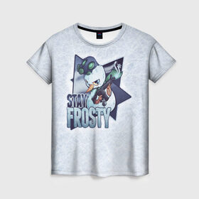 Женская футболка 3D с принтом Stay Frosty в Кировске, 100% полиэфир ( синтетическое хлопкоподобное полотно) | прямой крой, круглый вырез горловины, длина до линии бедер | community stickers | counter strike | cs | cs go | будь начеку | снеговик