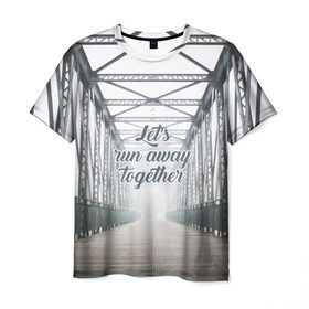 Мужская футболка 3D с принтом давай убежим вместе в Кировске, 100% полиэфир | прямой крой, круглый вырез горловины, длина до линии бедер | дорога | любовь | мост | приключения | путешествия | свет | свобода | туризм