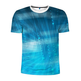 Мужская футболка 3D спортивная с принтом Светящиеся линии в Кировске, 100% полиэстер с улучшенными характеристиками | приталенный силуэт, круглая горловина, широкие плечи, сужается к линии бедра | Тематика изображения на принте: линии | свет | синева | точки