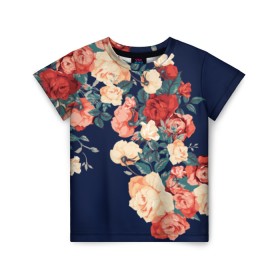 Детская футболка 3D с принтом Fashion flowers в Кировске, 100% гипоаллергенный полиэфир | прямой крой, круглый вырез горловины, длина до линии бедер, чуть спущенное плечо, ткань немного тянется | fashion | flower | мода | фэшн | цветы