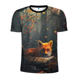 Мужская футболка 3D спортивная с принтом Лиса в Кировске, 100% полиэстер с улучшенными характеристиками | приталенный силуэт, круглая горловина, широкие плечи, сужается к линии бедра | autum | forest | fox | лес | лиса | осень