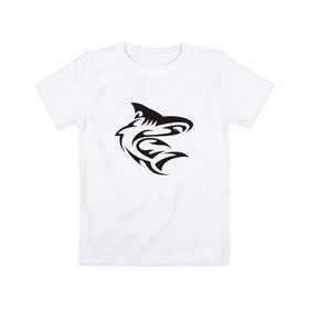Детская футболка хлопок с принтом Акула трайбл в Кировске, 100% хлопок | круглый вырез горловины, полуприлегающий силуэт, длина до линии бедер | акула | животные | тату | трайбл