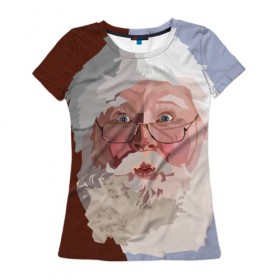 Женская футболка 3D с принтом Санта Клаус в стиле WPAP в Кировске, 100% полиэфир ( синтетическое хлопкоподобное полотно) | прямой крой, круглый вырез горловины, длина до линии бедер | веселье | дед мороз | новый год | праздник | санта