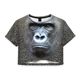 Женская футболка 3D укороченная с принтом Взгляд в Кировске, 100% полиэстер | круглая горловина, длина футболки до линии талии, рукава с отворотами | взгляд | голова | животные | обезьяна | природа