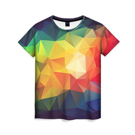 Женская футболка 3D с принтом Радужный LOY POLY в Кировске, 100% полиэфир ( синтетическое хлопкоподобное полотно) | прямой крой, круглый вырез горловины, длина до линии бедер | радуга | треугольники | цвет | ярко