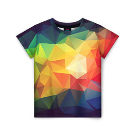 Детская футболка 3D с принтом Радужный LOY POLY в Кировске, 100% гипоаллергенный полиэфир | прямой крой, круглый вырез горловины, длина до линии бедер, чуть спущенное плечо, ткань немного тянется | радуга | треугольники | цвет | ярко