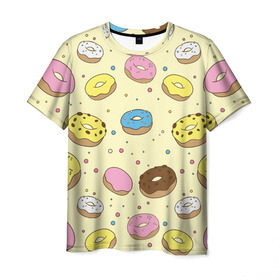 Мужская футболка 3D с принтом Сладкие пончики в Кировске, 100% полиэфир | прямой крой, круглый вырез горловины, длина до линии бедер | булочки | гомер симпсон | еда | пончики | сладости