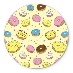 Коврик круглый с принтом Сладкие пончики в Кировске, резина и полиэстер | круглая форма, изображение наносится на всю лицевую часть | булочки | гомер симпсон | еда | пончики | сладости