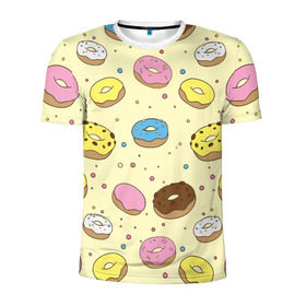 Мужская футболка 3D спортивная с принтом Сладкие пончики в Кировске, 100% полиэстер с улучшенными характеристиками | приталенный силуэт, круглая горловина, широкие плечи, сужается к линии бедра | Тематика изображения на принте: булочки | гомер симпсон | еда | пончики | сладости