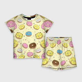 Детский костюм с шортами 3D с принтом Сладкие пончики в Кировске,  |  | булочки | гомер симпсон | еда | пончики | сладости
