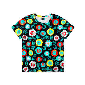 Детская футболка 3D с принтом Цветочки в Кировске, 100% гипоаллергенный полиэфир | прямой крой, круглый вырез горловины, длина до линии бедер, чуть спущенное плечо, ткань немного тянется | паттерн | разноцветный | цветы | яркий