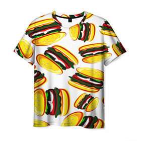 Мужская футболка 3D с принтом Гамбургер в Кировске, 100% полиэфир | прямой крой, круглый вырез горловины, длина до линии бедер | Тематика изображения на принте: fast food | фастфуд
