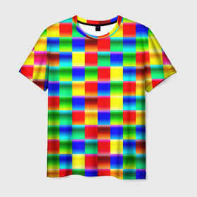 Мужская футболка 3D с принтом Кубики в Кировске, 100% полиэфир | прямой крой, круглый вырез горловины, длина до линии бедер | Тематика изображения на принте: абстракция | кубики | пиксели | плитка | разноцветный | яркий