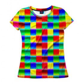 Женская футболка 3D с принтом Кубики в Кировске, 100% полиэфир ( синтетическое хлопкоподобное полотно) | прямой крой, круглый вырез горловины, длина до линии бедер | Тематика изображения на принте: абстракция | кубики | пиксели | плитка | разноцветный | яркий