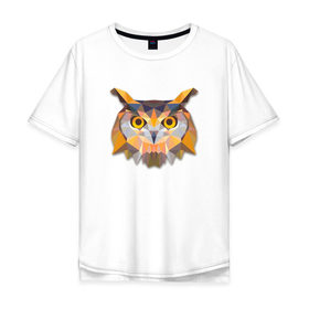 Мужская футболка хлопок Oversize с принтом Полигональная сова в Кировске, 100% хлопок | свободный крой, круглый ворот, “спинка” длиннее передней части | геометрический рисунок | голова | сова