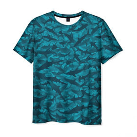 Мужская футболка 3D с принтом Акулы в Кировске, 100% полиэфир | прямой крой, круглый вырез горловины, длина до линии бедер | камуфляж | море | океан | рыба | рыбак | рыбалка