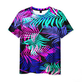 Мужская футболка 3D с принтом Hawaii ? в Кировске, 100% полиэфир | прямой крой, круглый вырез горловины, длина до линии бедер | листья | паттерн | разноцветный | тропики | яркий