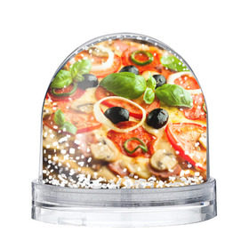 Снежный шар с принтом Пицца в Кировске, Пластик | Изображение внутри шара печатается на глянцевой фотобумаге с двух сторон | базилик | еда | зелень | маслины | оливки | пицца | помидоры