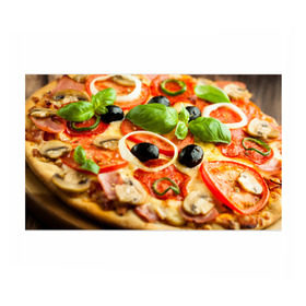 Бумага для упаковки 3D с принтом Пицца в Кировске, пластик и полированная сталь | круглая форма, металлическое крепление в виде кольца | Тематика изображения на принте: базилик | еда | зелень | маслины | оливки | пицца | помидоры
