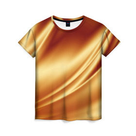 Женская футболка 3D с принтом Golden Silk в Кировске, 100% полиэфир ( синтетическое хлопкоподобное полотно) | прямой крой, круглый вырез горловины, длина до линии бедер | gold | golden silk | textile | texture | золотой шёлк | текстиль | текстура | ткань