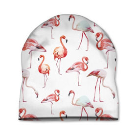 Шапка 3D с принтом Узор из фламинго в Кировске, 100% полиэстер | универсальный размер, печать по всей поверхности изделия | животные | мозаика | птицы | узор | фауна | фламинго