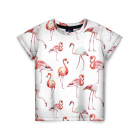 Детская футболка 3D с принтом Узор из фламинго в Кировске, 100% гипоаллергенный полиэфир | прямой крой, круглый вырез горловины, длина до линии бедер, чуть спущенное плечо, ткань немного тянется | животные | мозаика | птицы | узор | фауна | фламинго
