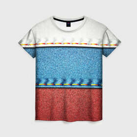 Женская футболка 3D с принтом Триколор в Кировске, 100% полиэфир ( синтетическое хлопкоподобное полотно) | прямой крой, круглый вырез горловины, длина до линии бедер | белый | красный | полосы | синий | ткань