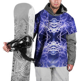 Накидка на куртку 3D с принтом Static Electricity в Кировске, 100% полиэстер |  | static electricity | белый | молнии | разряд | синий | статическое электричество | фиолетовый | чёрный