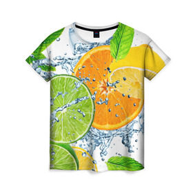 Женская футболка 3D с принтом Мятный смузи в Кировске, 100% полиэфир ( синтетическое хлопкоподобное полотно) | прямой крой, круглый вырез горловины, длина до линии бедер | вода | еда | зима | искусство | лайм | лимон | листья | новинки | природа | солнце | фрукты