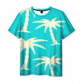 Мужская футболка 3D с принтом Пальмы в Кировске, 100% полиэфир | прямой крой, круглый вырез горловины, длина до линии бедер | бирюзовый | паттерн | тропики