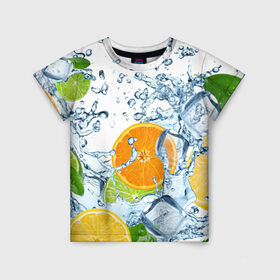 Детская футболка 3D с принтом Мульти фрукт в Кировске, 100% гипоаллергенный полиэфир | прямой крой, круглый вырез горловины, длина до линии бедер, чуть спущенное плечо, ткань немного тянется | вода | еда | зима | искусство | лайм | лимон | листья | новинки | природа | солнце | фрукты
