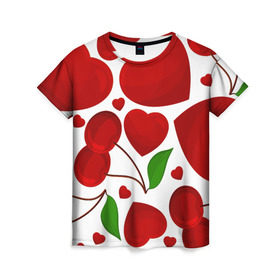 Женская футболка 3D с принтом сердце и вишня в Кировске, 100% полиэфир ( синтетическое хлопкоподобное полотно) | прямой крой, круглый вырез горловины, длина до линии бедер | вишня | сердце