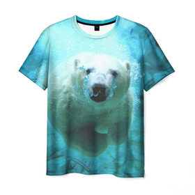 Мужская футболка 3D с принтом медведь в Кировске, 100% полиэфир | прямой крой, круглый вырез горловины, длина до линии бедер | медведь | пловец