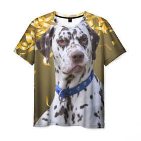 Мужская футболка 3D с принтом Скептический далматин в Кировске, 100% полиэфир | прямой крой, круглый вырез горловины, длина до линии бедер | далматин | далматинец | песик | пятнистый | собака | собаки