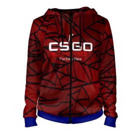 Женская толстовка 3D на молнии с принтом cs:go - Crimson Web Style Factory New (Кровавая паутина | Прям с завода) в Кировске, 100% полиэстер | длина до линии бедра, манжеты и пояс оформлены мягкой тканевой резинкой, двухслойный капюшон со шнурком для регулировки, спереди молния, по бокам два кармана | blood | crimson | cs | csgo | web | го | кровь | кс | паутина