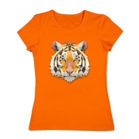 Женская футболка хлопок с принтом Полигональный тигр в Кировске, 100% хлопок | прямой крой, круглый вырез горловины, длина до линии бедер, слегка спущенное плечо | геометрический рисунок | голова | животные | тигр | фауна