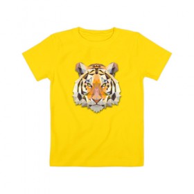 Детская футболка хлопок с принтом Полигональный тигр в Кировске, 100% хлопок | круглый вырез горловины, полуприлегающий силуэт, длина до линии бедер | геометрический рисунок | голова | животные | тигр | фауна