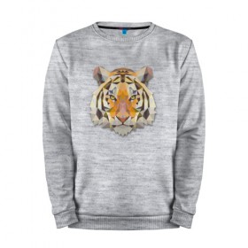 Мужской свитшот хлопок с принтом Полигональный тигр в Кировске, 100% хлопок |  | геометрический рисунок | голова | животные | тигр | фауна