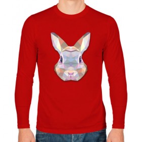 Мужской лонгслив хлопок с принтом Полигональный кролик в Кировске, 100% хлопок |  | Тематика изображения на принте: геометрический рисунок | голова | животные | кролик | фауна