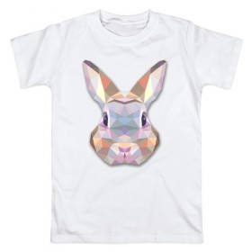 Мужская футболка хлопок с принтом Полигональный кролик в Кировске, 100% хлопок | прямой крой, круглый вырез горловины, длина до линии бедер, слегка спущенное плечо. | Тематика изображения на принте: геометрический рисунок | голова | животные | кролик | фауна