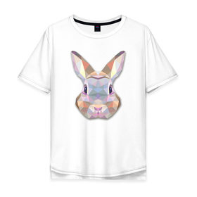 Мужская футболка хлопок Oversize с принтом Полигональный кролик в Кировске, 100% хлопок | свободный крой, круглый ворот, “спинка” длиннее передней части | Тематика изображения на принте: геометрический рисунок | голова | животные | кролик | фауна