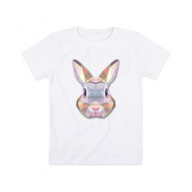 Детская футболка хлопок с принтом Полигональный кролик в Кировске, 100% хлопок | круглый вырез горловины, полуприлегающий силуэт, длина до линии бедер | Тематика изображения на принте: геометрический рисунок | голова | животные | кролик | фауна