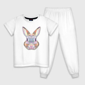 Детская пижама хлопок с принтом Полигональный кролик в Кировске, 100% хлопок |  брюки и футболка прямого кроя, без карманов, на брюках мягкая резинка на поясе и по низу штанин
 | Тематика изображения на принте: геометрический рисунок | голова | животные | кролик | фауна