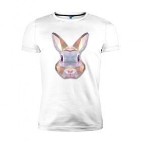 Мужская футболка премиум с принтом Полигональный кролик в Кировске, 92% хлопок, 8% лайкра | приталенный силуэт, круглый вырез ворота, длина до линии бедра, короткий рукав | Тематика изображения на принте: геометрический рисунок | голова | животные | кролик | фауна