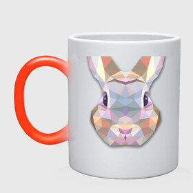 Кружка хамелеон с принтом Полигональный кролик в Кировске, керамика | меняет цвет при нагревании, емкость 330 мл | Тематика изображения на принте: геометрический рисунок | голова | животные | кролик | фауна