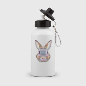 Бутылка спортивная с принтом Полигональный кролик в Кировске, металл | емкость — 500 мл, в комплекте две пластиковые крышки и карабин для крепления | геометрический рисунок | голова | животные | кролик | фауна