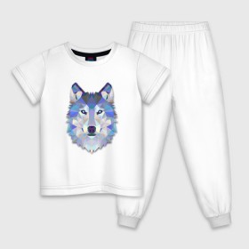 Детская пижама хлопок с принтом Полигональный волк в Кировске, 100% хлопок |  брюки и футболка прямого кроя, без карманов, на брюках мягкая резинка на поясе и по низу штанин
 | волк | геометрический рисунок | голова | животные | фауна