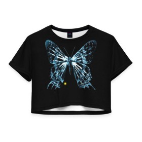 Женская футболка 3D укороченная с принтом За Гранью в Кировске, 100% полиэстер | круглая горловина, длина футболки до линии талии, рукава с отворотами | бабочка | грань | за гранью | кости | рентген